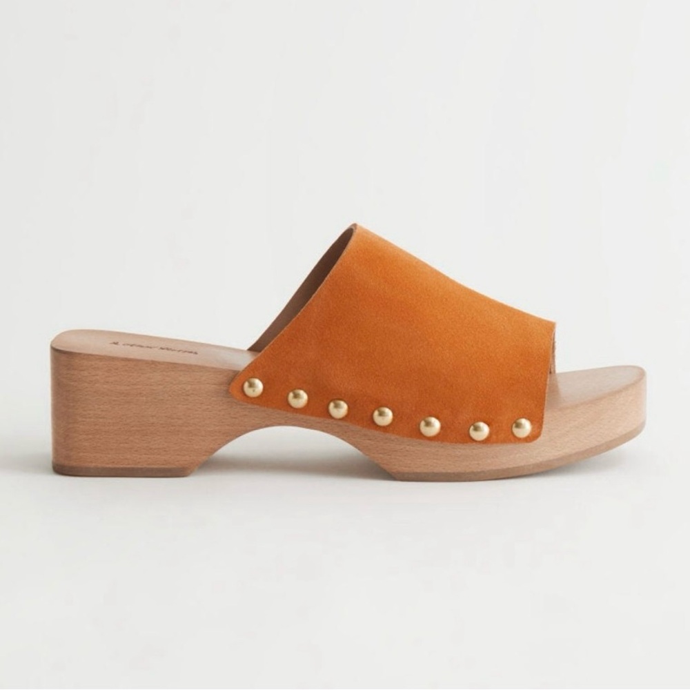 & Other Stories Orange Suede Clogs | Wooden Heel | EU 37 / US 6.5/7 | NEW